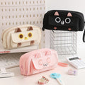 Pink embroidered multifunction pencil case for boys and girls, large capacity, suitable for kids' school supplies.