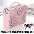 Large pink pencil case with 200 slots, designed for students, featuring a rose foundation pattern, by Everything Baby.
