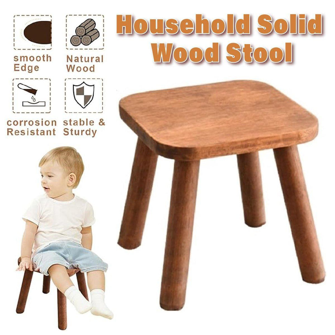 Wooden short stool by Everything Baby, versatile seat for living room, shoe changing, or kid's furniture in home interior.