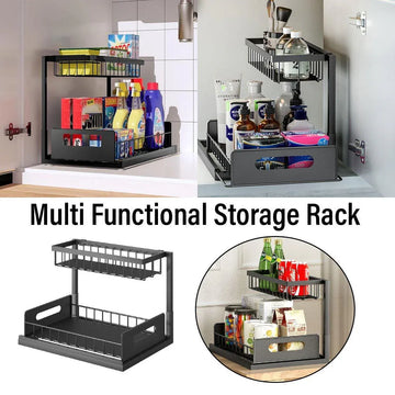 Removable Kitchen Cabinet Sink Storage Rack with Drawable Basket Organizer Shelf