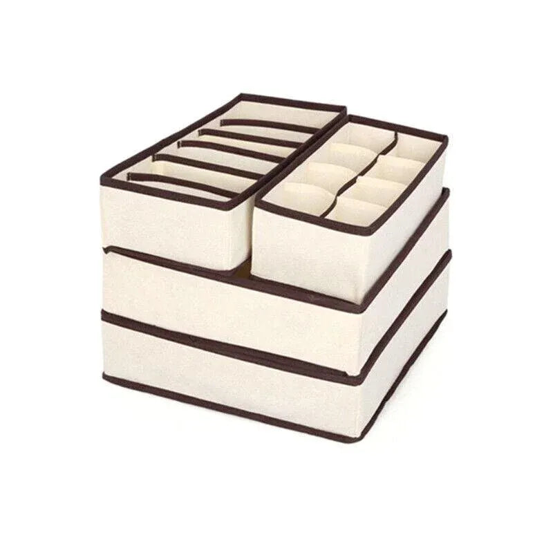 Foldable beige drawer organizer set for bras and underwear, perfect for kids' toy boxes and closet storage by Everything Baby.