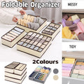 Set of four beige foldable drawer organizers for bras and underwear, ideal for kids' toy and clothing storage.