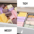 Beige foldable drawer organizer set with dividers for bras and underwear, ideal for kids' closet storage, by Everything Baby.