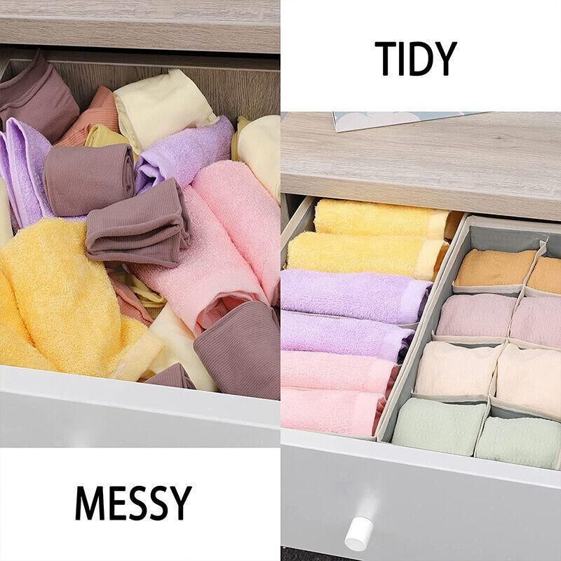 Beige foldable drawer organizer set with dividers for bras and underwear, ideal for kids' closet storage, by Everything Baby.
