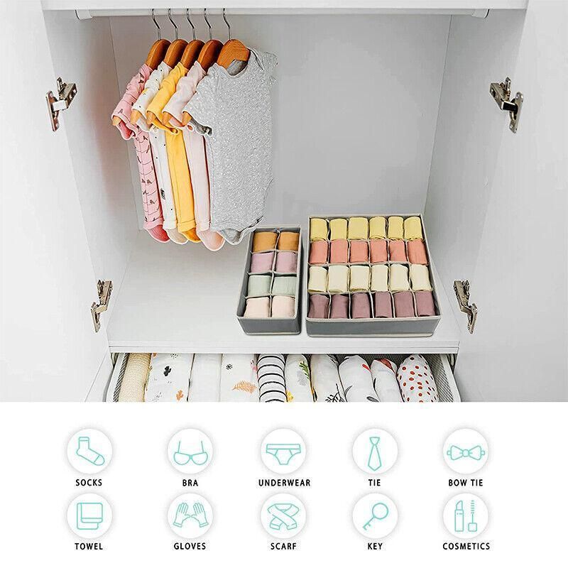 Foldable beige drawer organizer set for bra and underwear storage, designed for kids' closet toy box from Everything Baby.