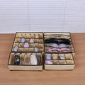 Four beige foldable drawer organizer set with dividers for bra and underwear storage in kids' closet, made by Everything Baby.