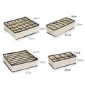Beige foldable drawer organizer set with dividers for bras and underwear, ideal for kid's toy box or closet storage.