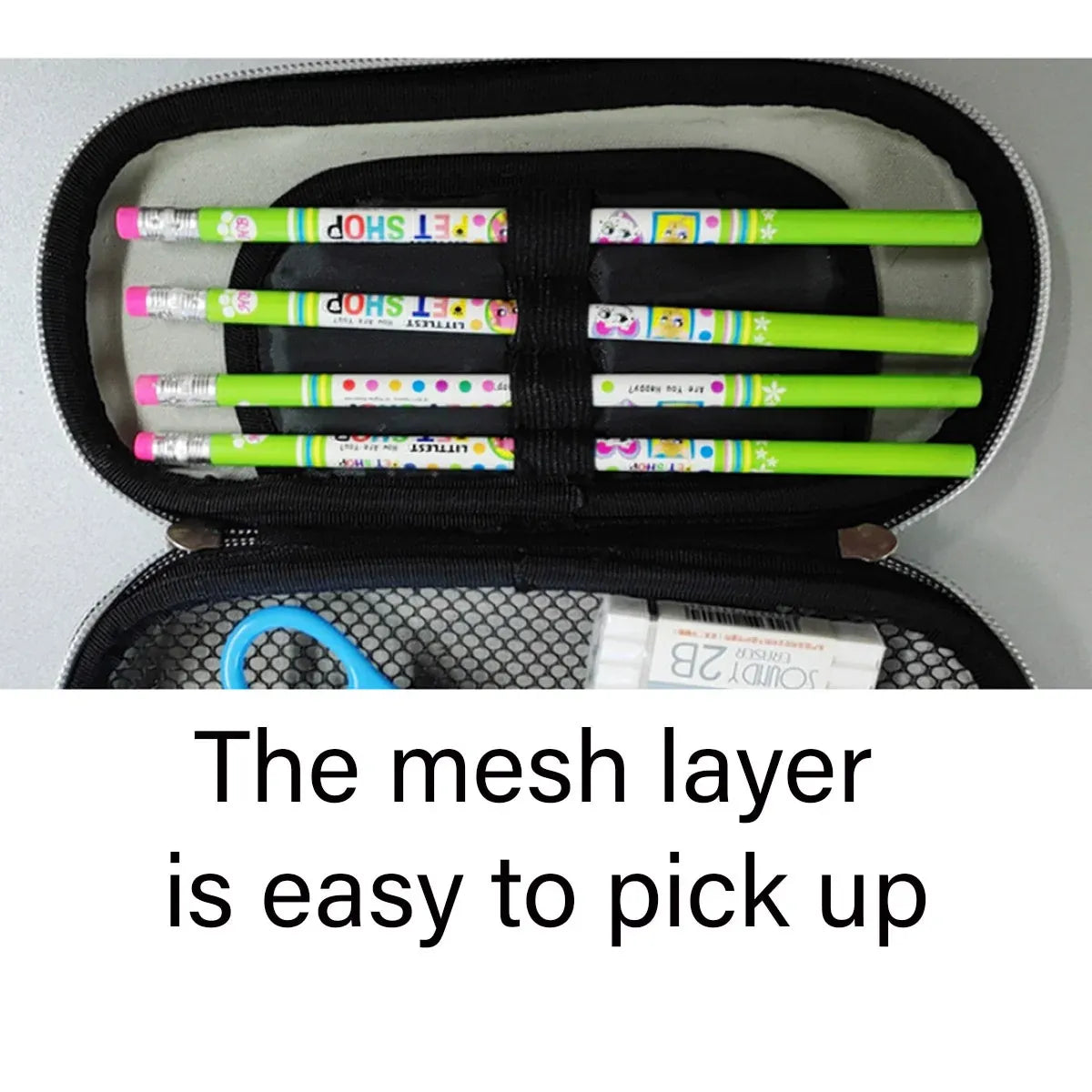 Blue large capacity stationery box with three layers, multifunctional pencil case by Everything Baby, designed for kids' school supplies.