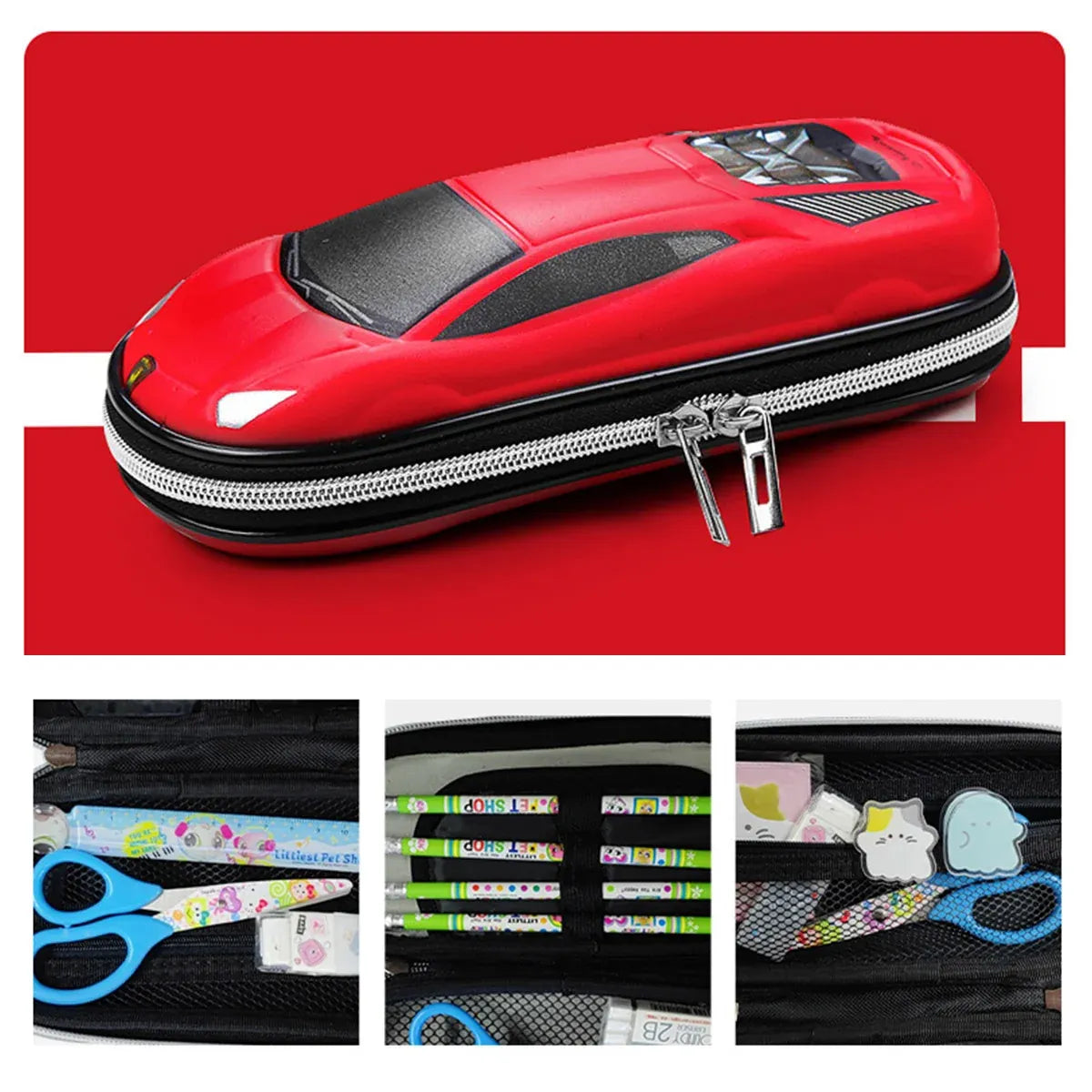 Large blue stationery box by Everything Baby, three-layer multifunctional pencil case with ample storage for pens and supplies.