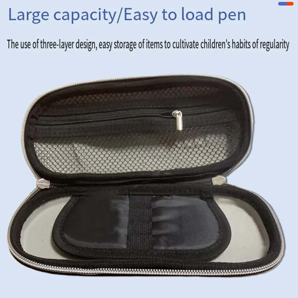Red three-layer stationery box by Everything Baby, a large capacity pencil case with multiple compartments for organizing pens and supplies.