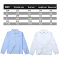 White girls' long sleeve school shirt with Peter Pan collar and adjustable cuffs, from Everything Baby, in size M.