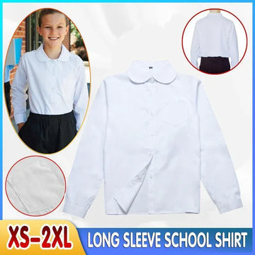 White Girls Peter Pan Collar Long Sleeve School Shirt with two button Adjustable Cuff - XL