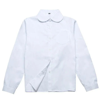 White girls' Peter Pan collar long sleeve school shirt with adjustable cuffs, size 2XL, from Everything Baby.