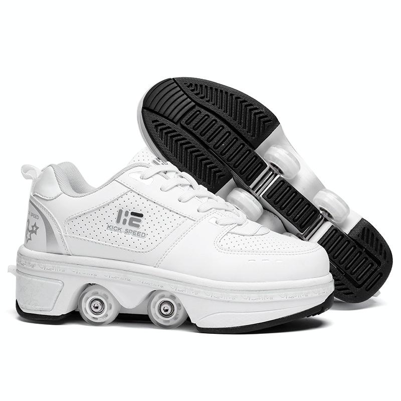 Versatile Double Row Rune Roller Skates - Size 42 - Low-Top Without Light (White)