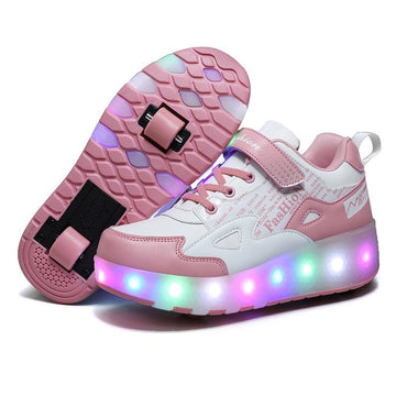 Rechargeable Light Skating Shoes - Size 40 for Kids on Wheels - Pink