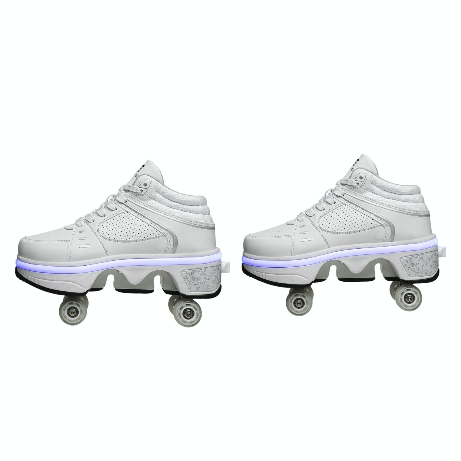 Versatile Double Row Rune Roller Skates - Size 42 - High-Top With Light (White)
