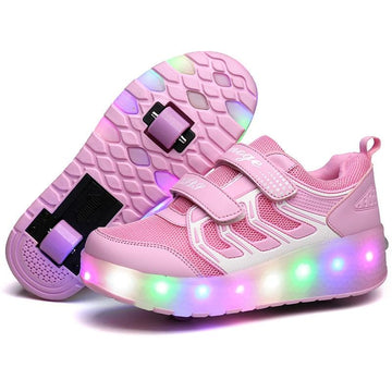 Rechargeable Double Wheel Roller Skating Shoes - Size 39 Ultra Light Mesh Surface - Pink