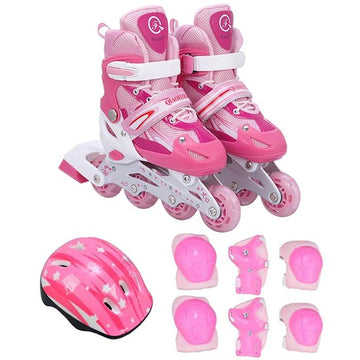 Flash Straight Row Roller Skating Shoes Suit for Kids and Adults - Medium Size - Pink
