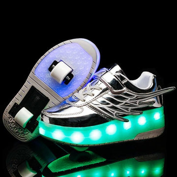 Double Wheel Led Roller Skates - Size 38 - Silver