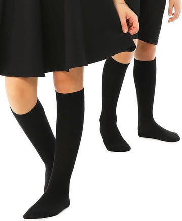 6x Knee High School Socks for Girls Boys Plain Cotton Rich Kids Bulk - Black