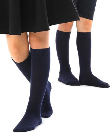 6x Knee High School Socks for Girls Boys Plain Cotton Rich Kids Bulk - Navy
