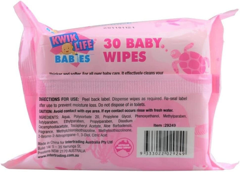 Kwik Life Pk30 Baby Wipes With Sticky Top Alcohol Free Fragrance Free