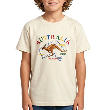 Kids Australia Kangaroo T Shirt Tee Childrens Child 100% Cotton Top - Beige