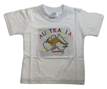 Kids Australia Kangaroo T Shirt Tee Childrens Child 100% Cotton Top - White - 14