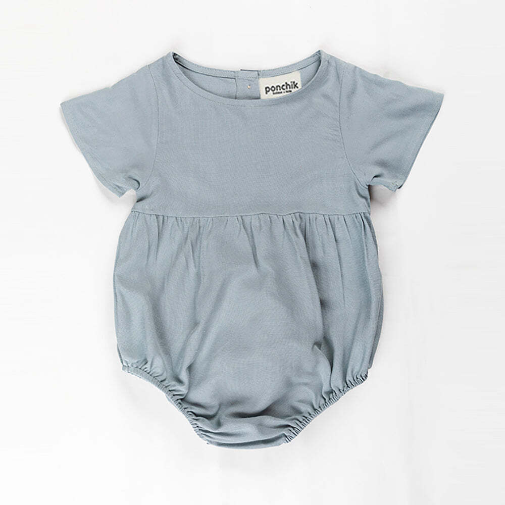 Linen romper for babies and kids by Everything Baby in Capri Blue, size 2 years, soft fabric and cute toddler clothing style.