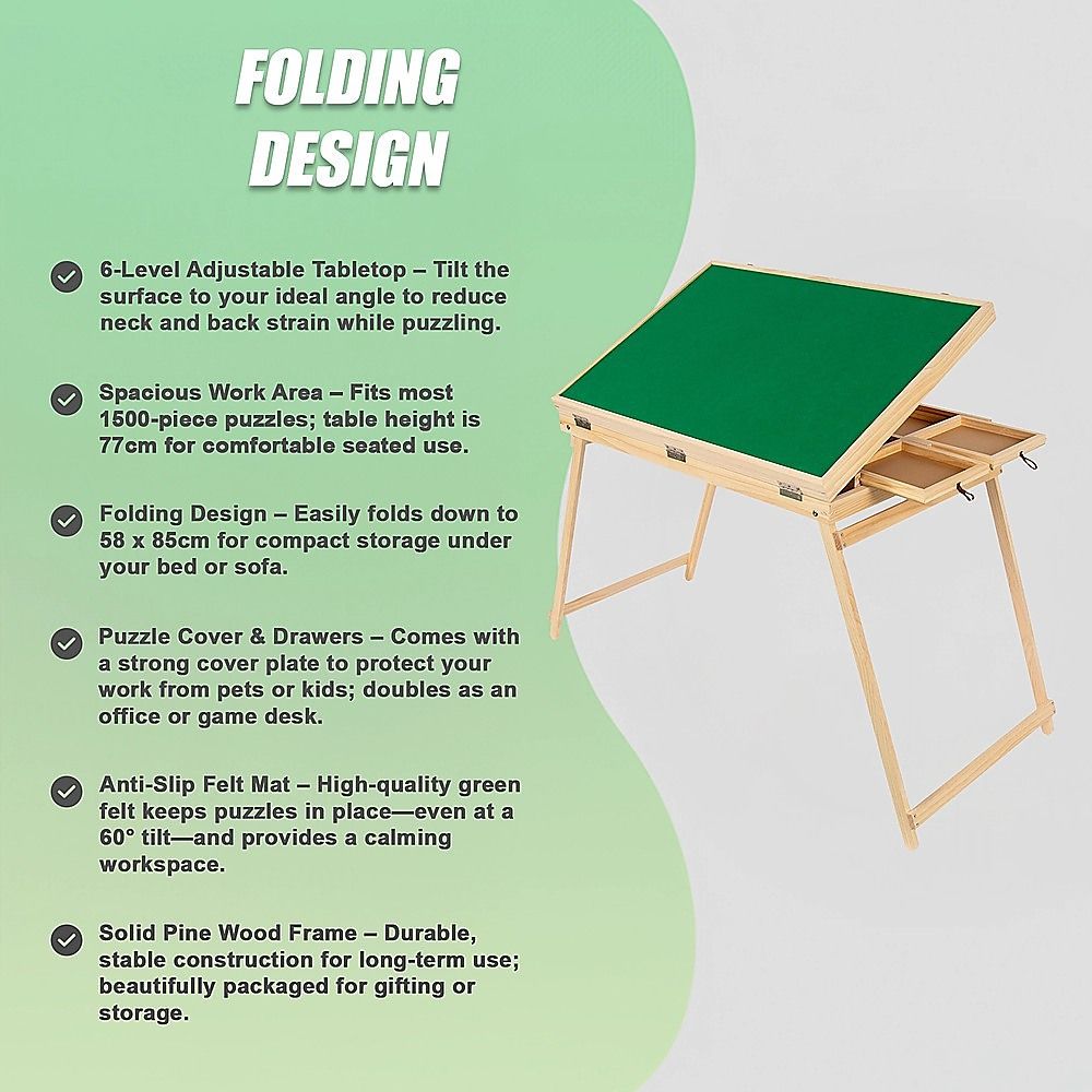Portable 1500-piece jigsaw puzzle table with folding legs, designed for kids' activity and puzzle storage by Everything Baby.