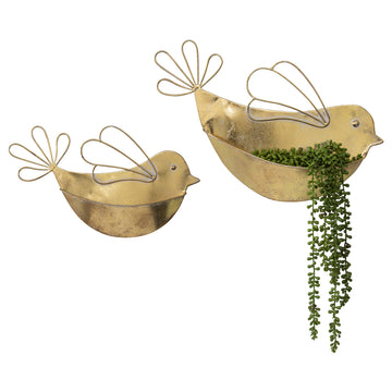 Set 2 Nested Lustre Gold Wall Planters 8x29cm