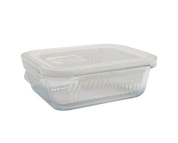 bulk 12 Borosilicate Glass Container W Lid Rect 1040ml 20x8cm