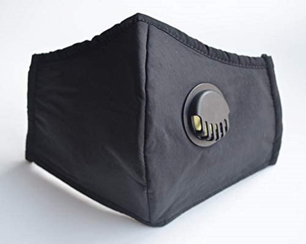 Adult Face Mask Black Reusable Adjustable w Breathing Valve 3Ply