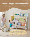 Three-tier kids bookshelf and toy organizer by Everything Baby with sling book rack and storage bag for nursery or playroom.