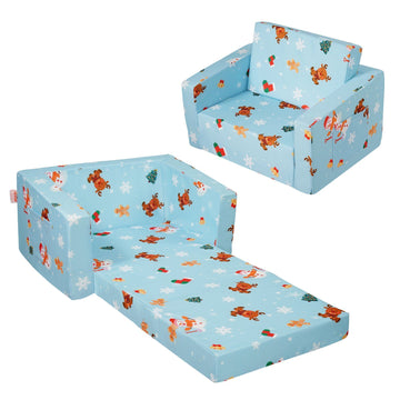 Sky blue kids' convertible couch and lounger from Everything Baby, toddler sofa bed with fold-out design for kids' furniture.