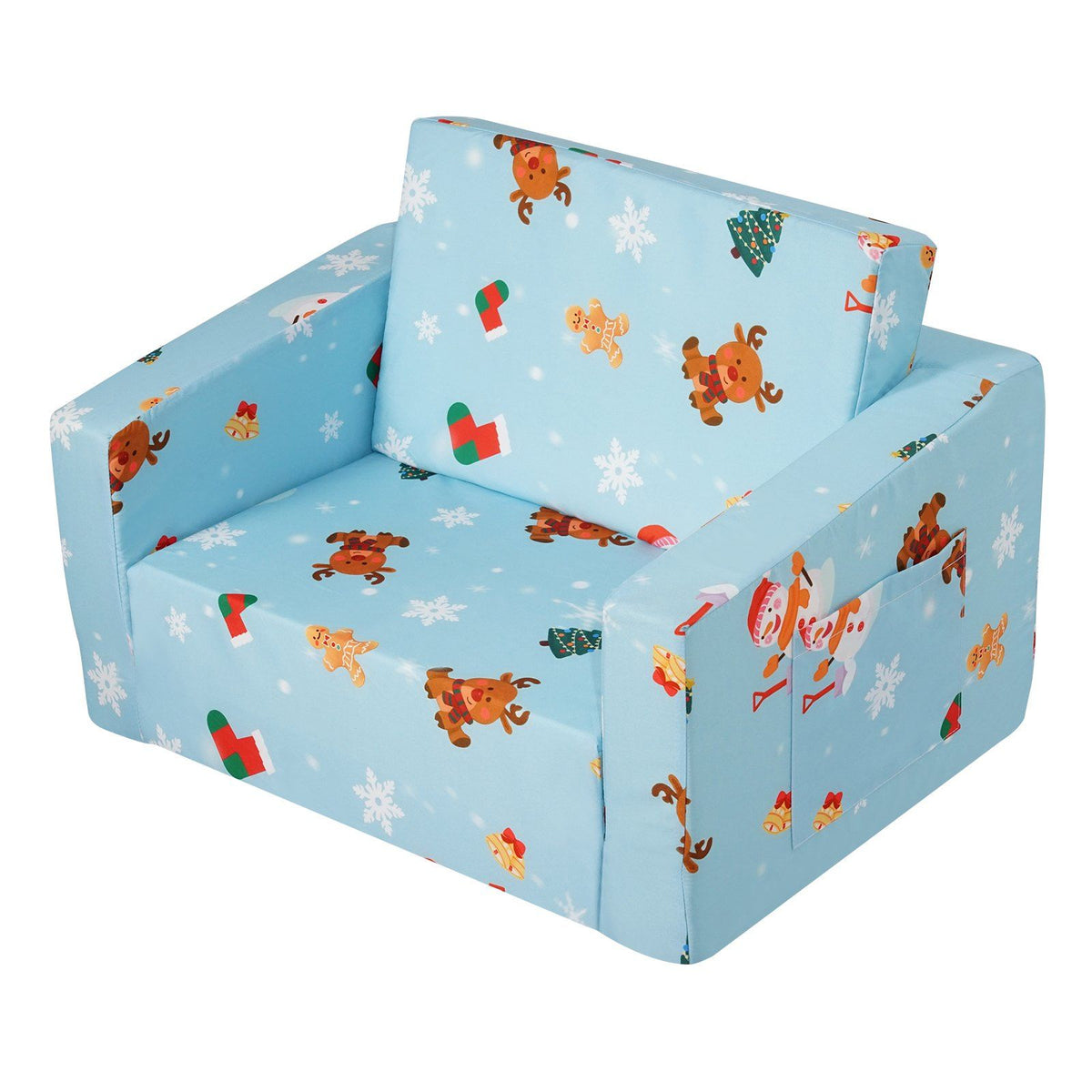 Sky blue kids' 2-in-1 toddler couch and sofa bed by Everything Baby, convertible lounge chair for kids' playroom or bedroom.