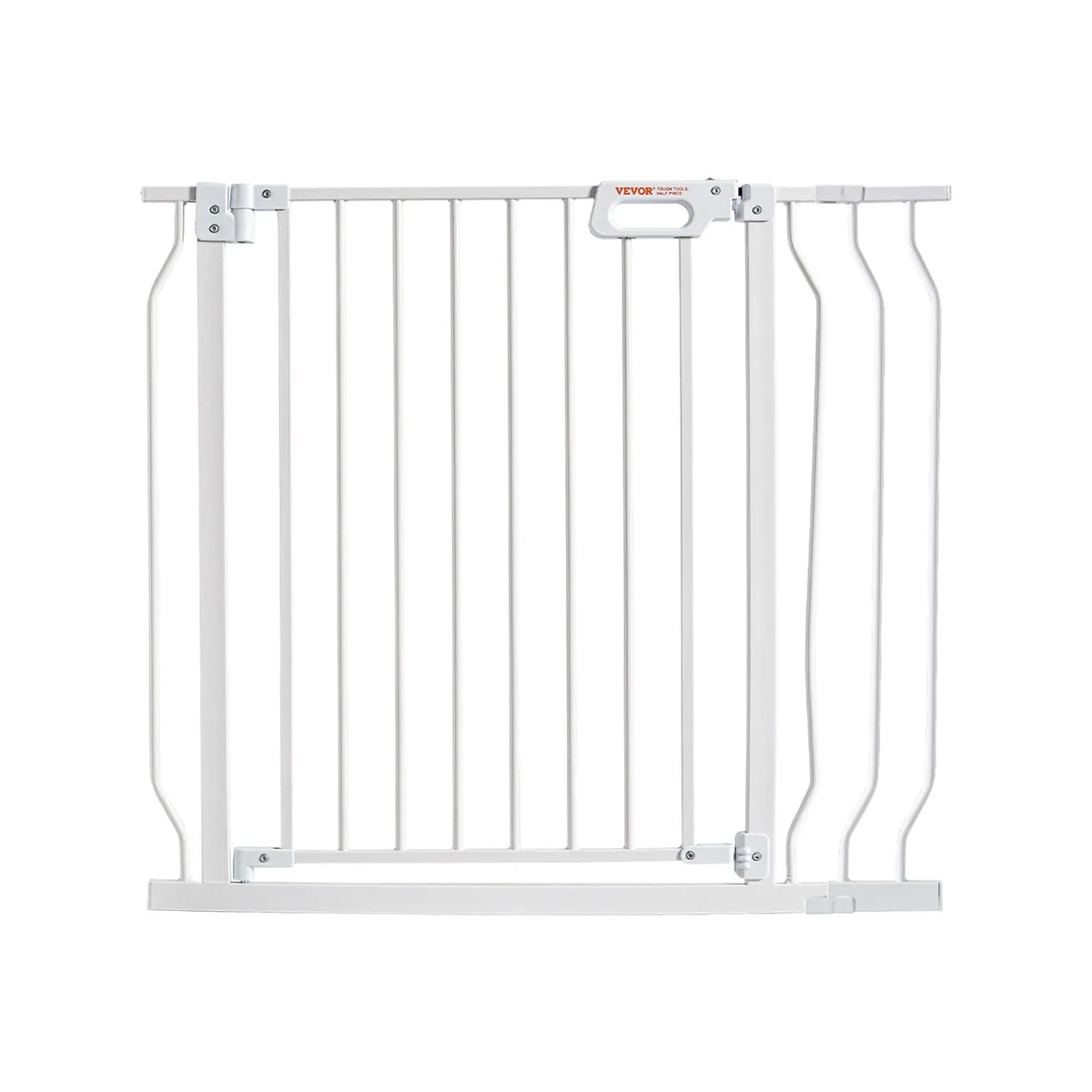 White baby gate for stairs and doorways, extra wide 749-990mm and 762mm high, safety gate for kids and dogs by Everything Baby.