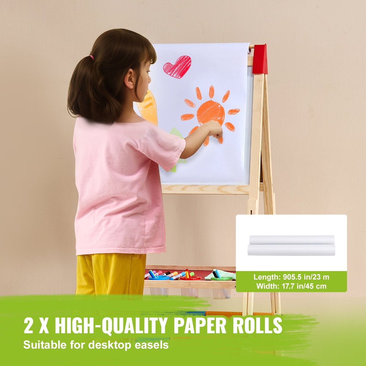 Kids' art easel accessory set by Everything Baby with chalks, dry-erase markers, and paper rolls for children's drawing and painting activities.