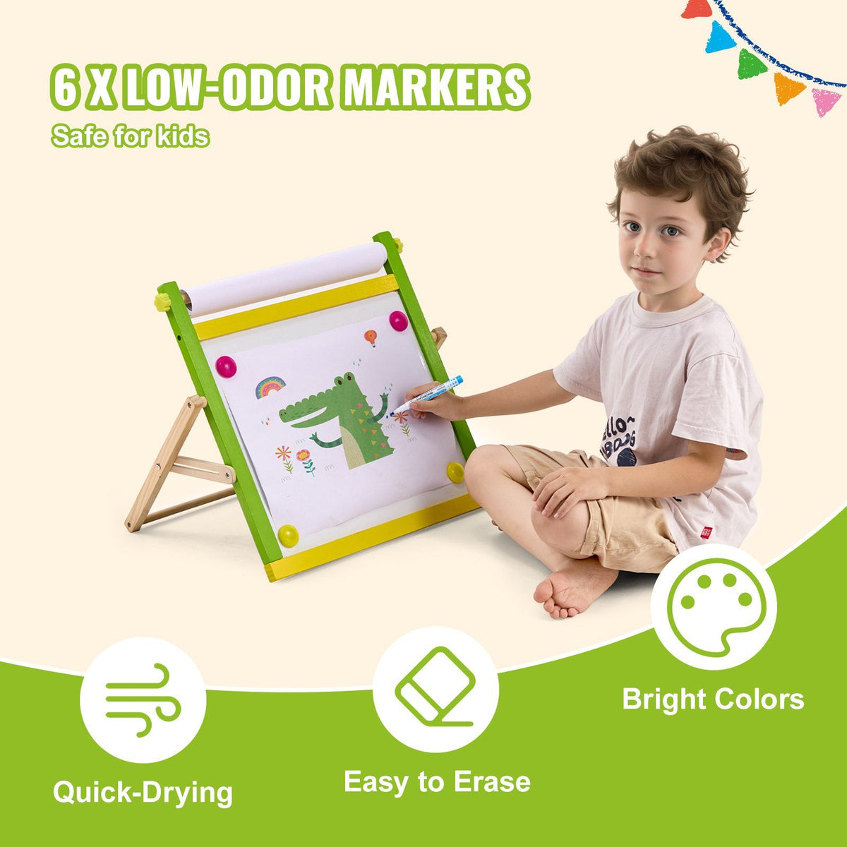 32-piece kids' art easel accessory set with chalks, dry-erase markers, and paper rolls for children's art and drawing activities