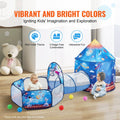 Royal blue 3-in-1 kids play tent with tunnel by Everything Baby, featuring rocket theme for boys, girls, babies, and toddlers.