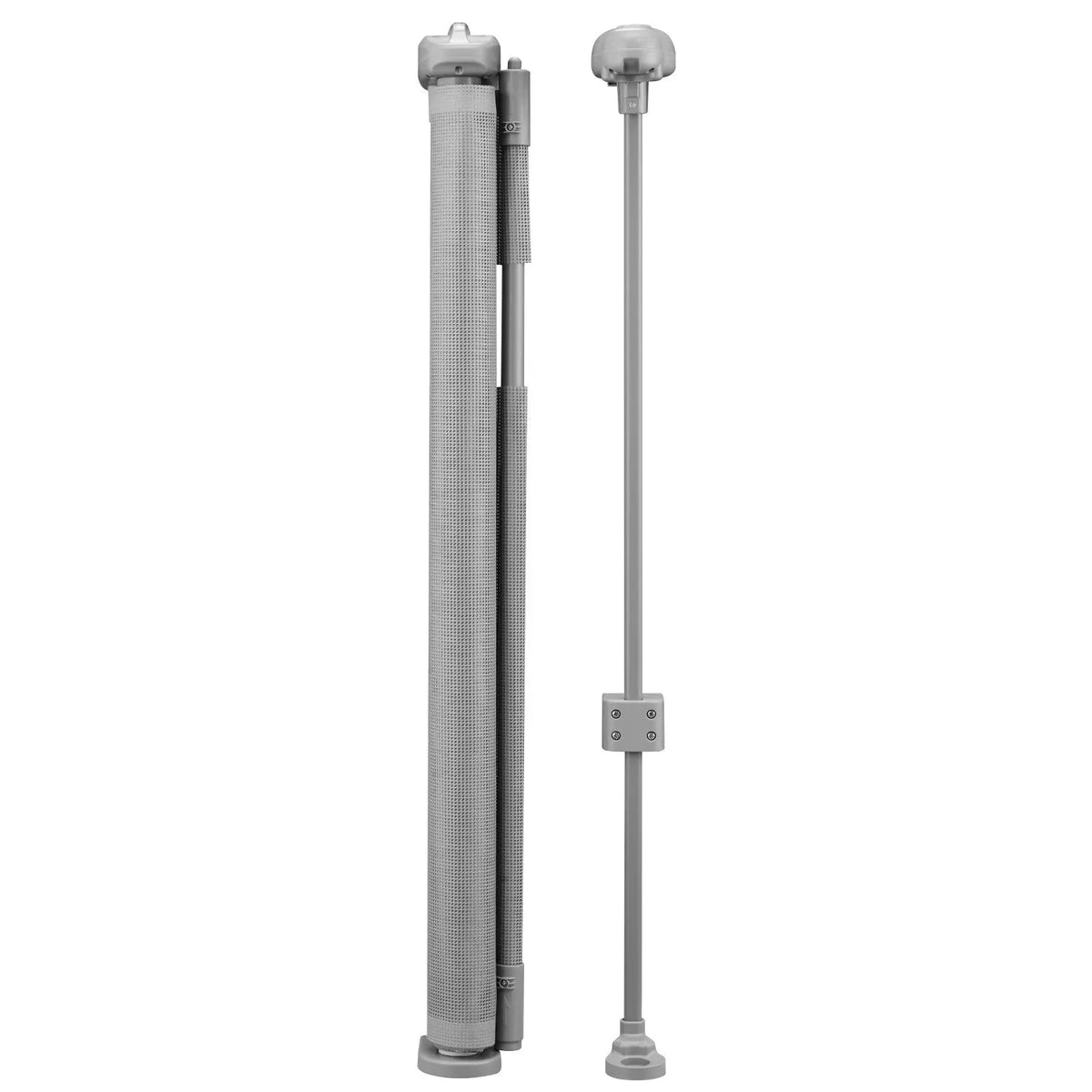 Retractable gray baby safety gate by Everything Baby, 870mm tall, extends to 1400mm wide, mesh material for doorways and hallways.