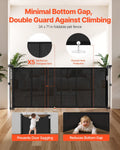 Black retractable mesh baby gate, 870mm tall and extendable to 1800mm wide, safety gate for stairs, doorways, and hallways.