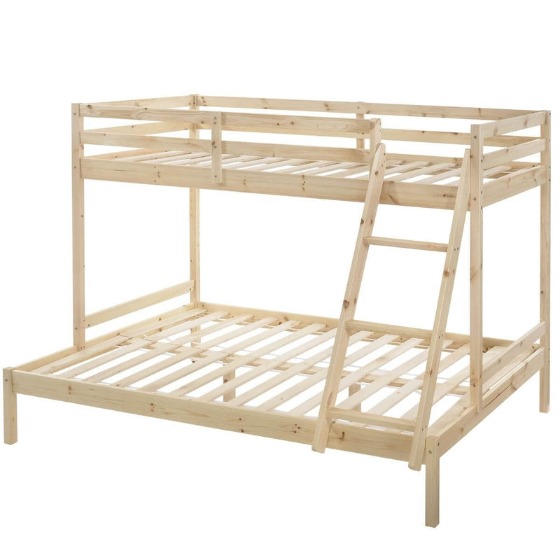 Solid Timber Triple Bunk Bed Single over Double Natural