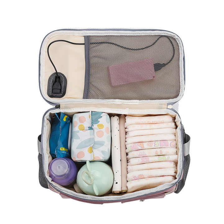 Pink Stroller Organizer Bag - Multi-Functional Baby Bag with Touchscreen Window, USB Port, and Bottle Holders