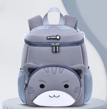 Grey Cat Cute Animal  Kids Backpack - Lightweight Toddler School Bag - Soft 3D Cartoon Daypack for Kindergarten & Childcare- Boys Girls Ages 1-3