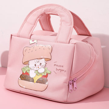 Light pink Cute Cartoon Lunch Bag - Large Capacity Insulated Handbag for Students and Office Use