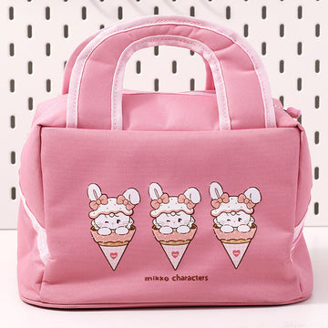 Pink Cute Cartoon Lunch Bag - Large Capacity Insulated Handbag for Students and Office Use