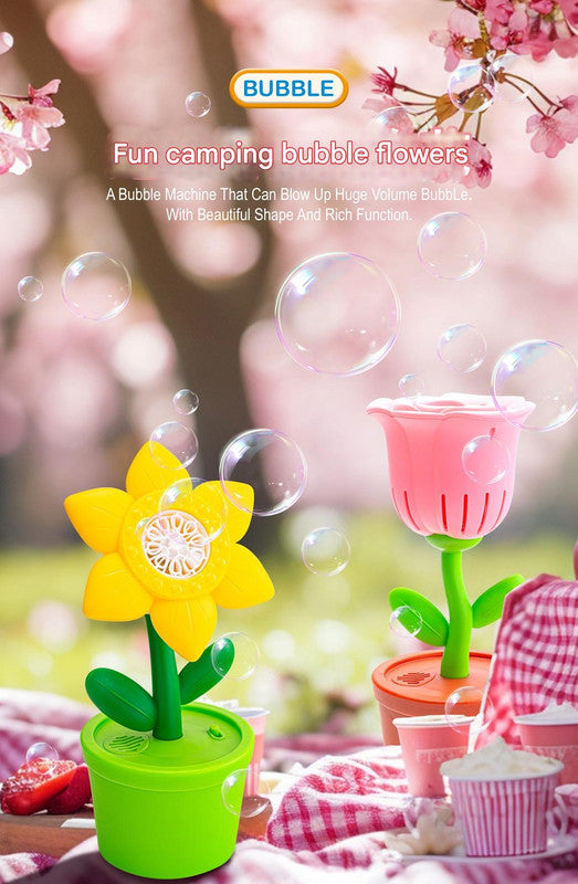 Electric Flower Bubble Machine with Music - Rechargeable, 10-Hole Output(Purple)