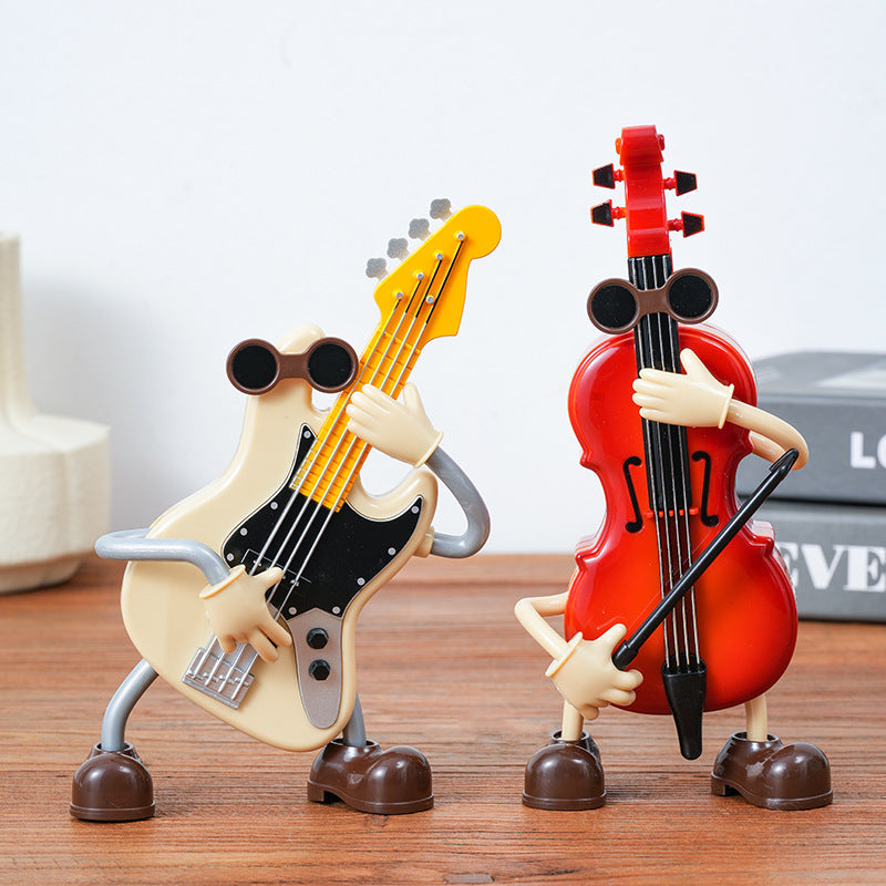 Dancing Musical Instrument Figurines - Wind-Up Guitar & Cello Toys with Moving Parts(Guitar)