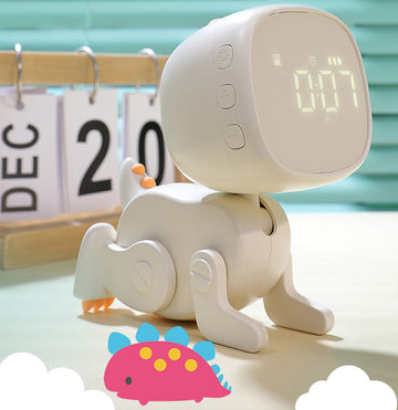 Adorable Dinosaur Alarm Clock & Visual Timer - Kids' Wake-Up Helper with Night Light & Multiple Ringtones(white)